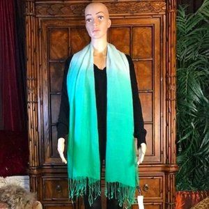 Jones New York Aqua Dip Dye Ombre Fringe Scarf